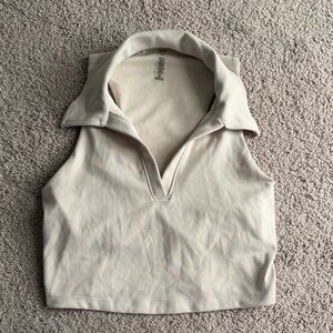 Beyond Yoga Beige Collared Sleeveless Crop Top